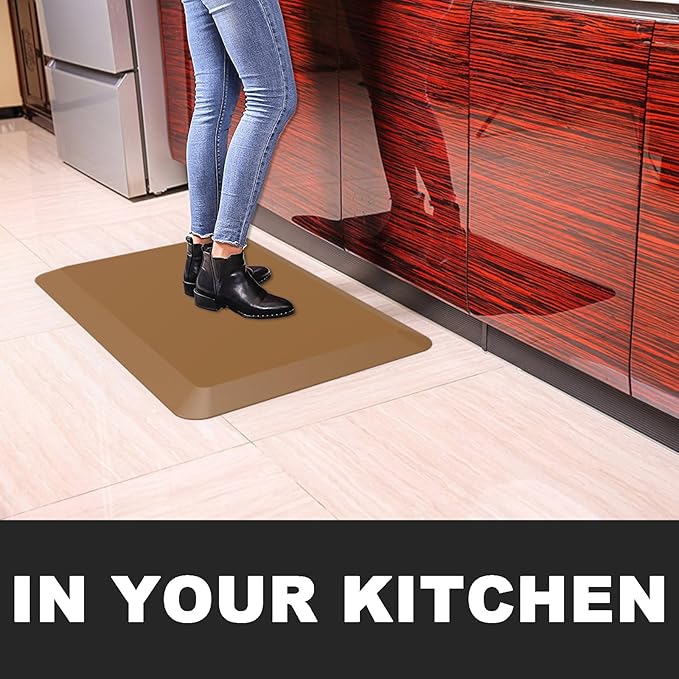 1" Extra Thick Anti Fatigue Floor Mat 70" L x 17" W,Kitchen Mat, Standing Desk Mat,140D Advanced PU Foam Ergonomic Comfort at Home, Office, Garage, Sink (Brown)