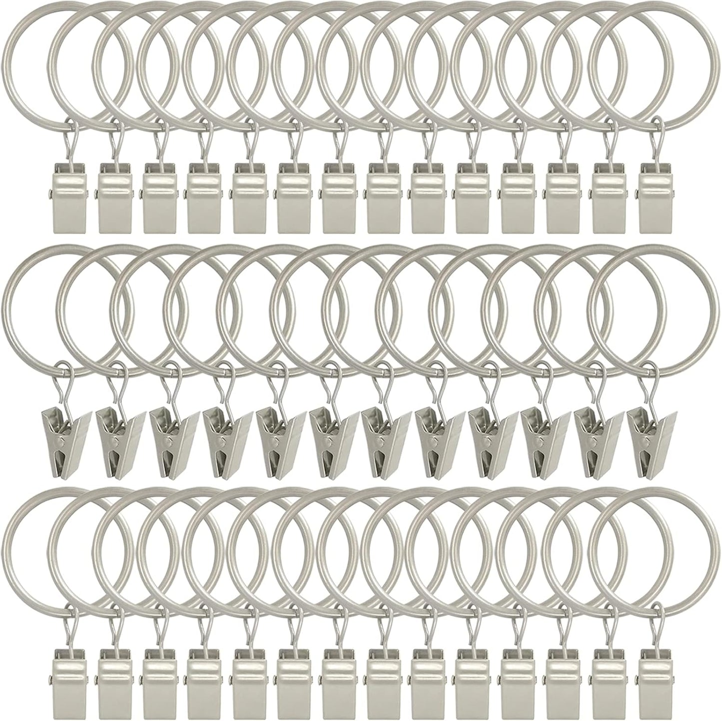 40 Pack Curtain Rings with Clips, Drapery Clips with Rings, Drapes Rings 1.26 in Interior Diameter, Fits up to 1 in Curtain Rod, Matte Silver