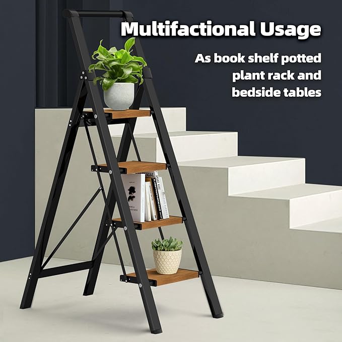 HillhutApex Step Ladder, Aluminum Lightweight Folding 4 Step Stool with Anti-Slip Wide Pedal, 330lbs Capacity Steel Ladder for Household and Office