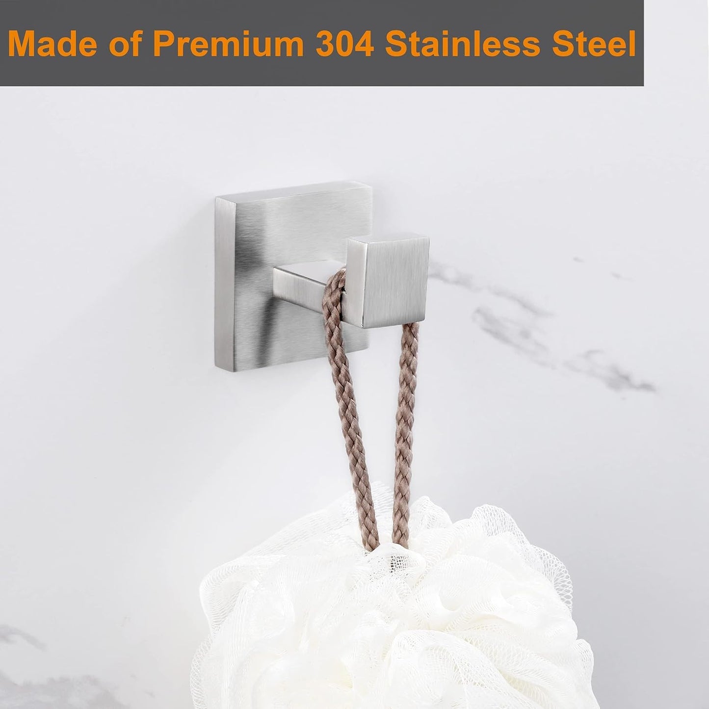 Nolimas Bathroom Towel Hook SUS304 Stainless Steel Square Clothes Coat Robe Hooks Cabinet Closet Door Sponges Hanger for Bath Kitchen Garage,Heavy Duty Wall Mounted,Brushed Nickel Finish,6pack