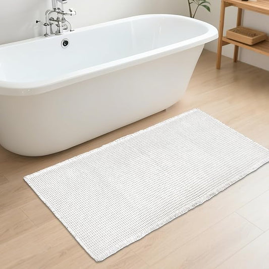 ZALL Waffle Bath Mat White Super Absorbent Non Slip Bathroom Rug 24x48inch,Machine Washable Ultra Soft Floor Mats