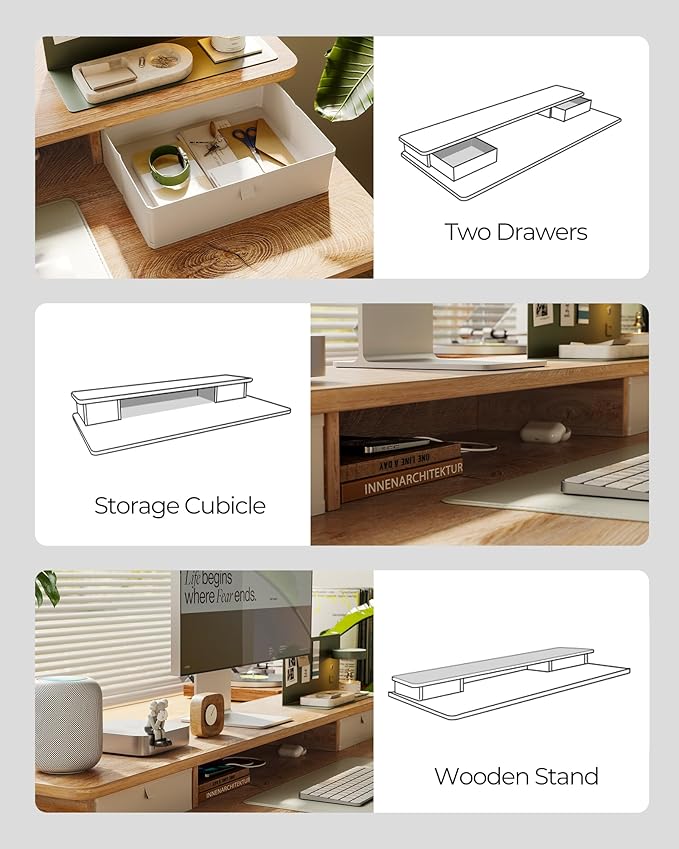 FEZIBO 60 x 24 Inch Height Adjustable Electric Standing Desk with Double Drawer, Computer Desk, Home Office Stand Up Table with 4 Height-Adjustable Feets & 2 Hooks, Maple