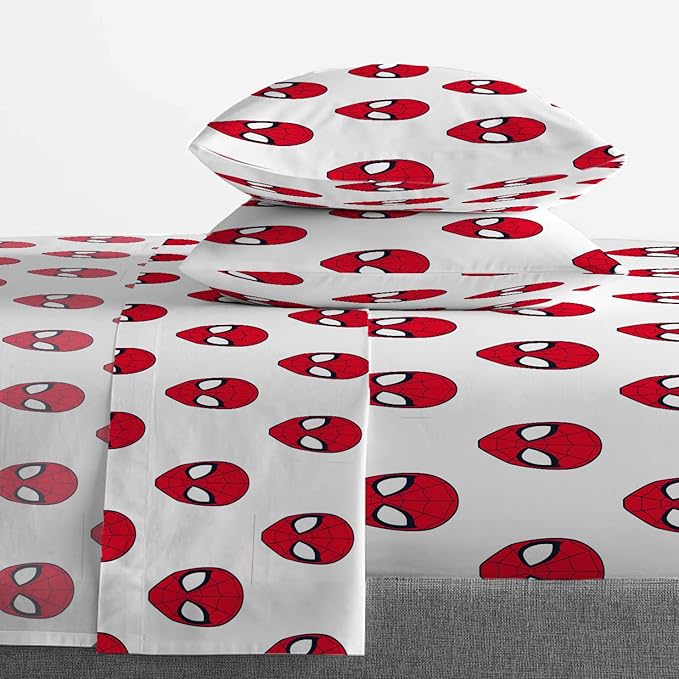 Jay Franco Kids Sheet Set with Fitted, Flat Sheets & Pillow Cover - Ultra-Soft Bedding with Pillowcase for Room Decor, Red - Spiderman, 4 Piece Queen