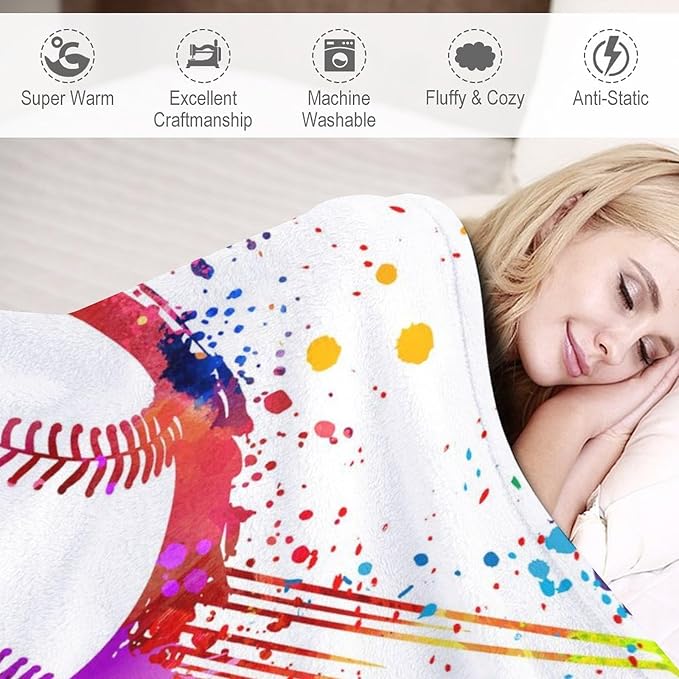 Throw Blanket for Teens Boys Girls and Adults Soft Warm Cozy Funny Midweight Food Flannel Blankets for Couch Sofa Bed Camping Travel Home Decor 50" X 60" (Baseball, Custom)