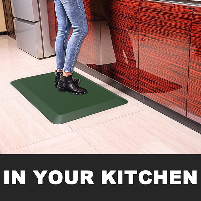 1" Extra Thick Anti Fatigue Floor Mat 50" L x 17" W,Kitchen Mat, Standing Desk Mat,140D Advanced PU Foam Ergonomic Comfort at Home, Office, Garage, Sink (Green)