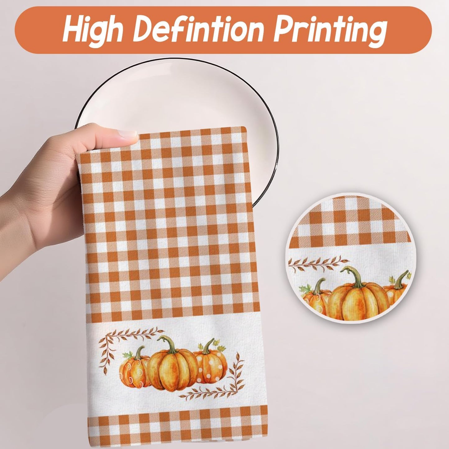 Fall Kitchen Towels Orange Pumpkin Maple Autumn Dish Towels Home Farmhouse Thanksgiving Kitchen Decor Set of 2, 18x26 Inch