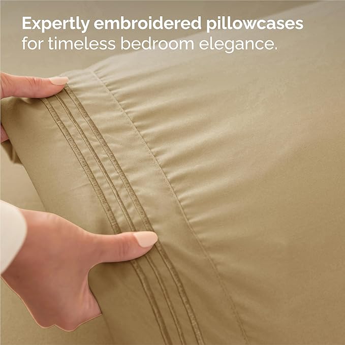 Split King Size 5 Piece Sheet Set - Comfy Breathable & Cooling Bed Sheets Set - Hotel Luxury Bedding for Women, Men, Kids, Teens, Boys & Girls - Deep Pockets, Soft and Wrinkle Free - Oeko-Tex - Beige