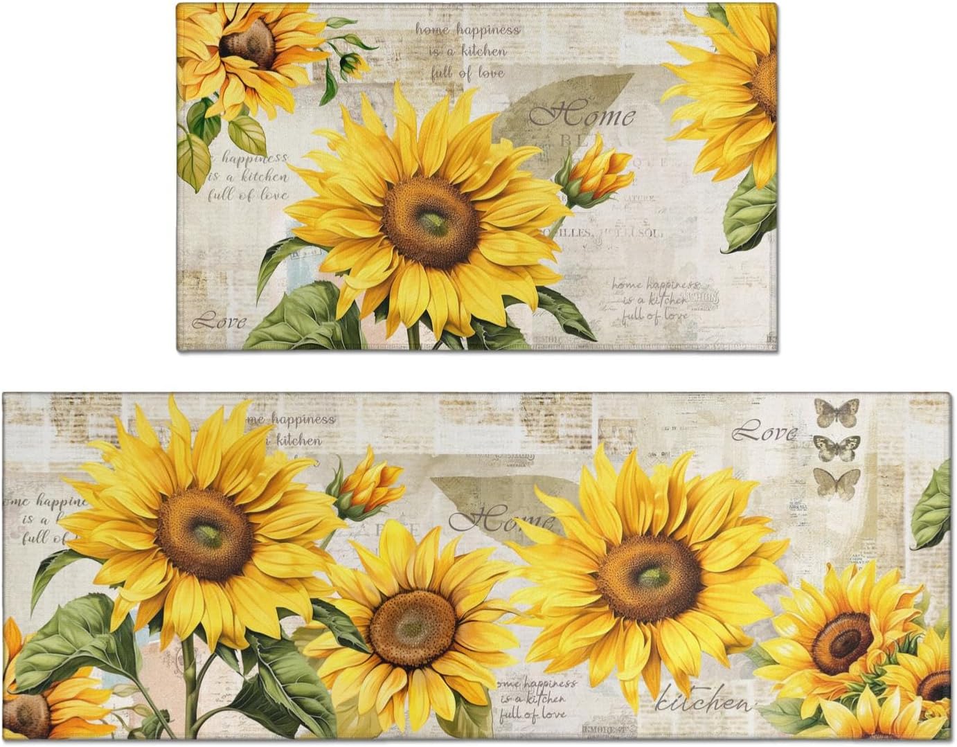 2 Piece Sunflower Kitchen Decor Rugs Set, Farmhouse Country Kitchen Rugs and Mats Non Skid Washable Absorbent Microfiber Kitchen Mats for Floor Mats Accessories Decoration 17"x47"+17"x30"