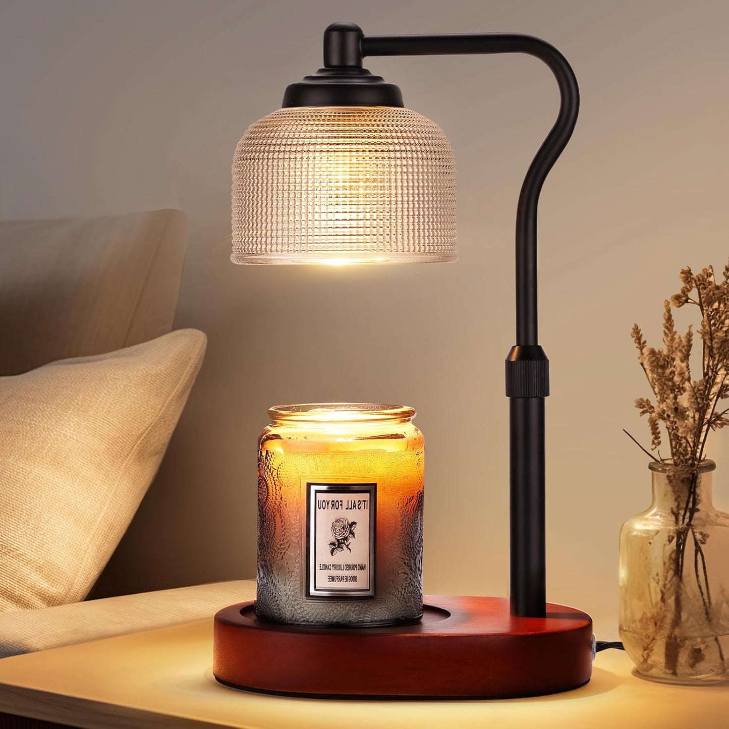 Candle Warmer Lamp with Timer, Electric Candle Warmer Adjustable Height, Mothers Day Gift for Mom, Dimmable Modern Candle Lamp with 3 Bulbs for Home Decor House Warming Gifts, Clear Glass