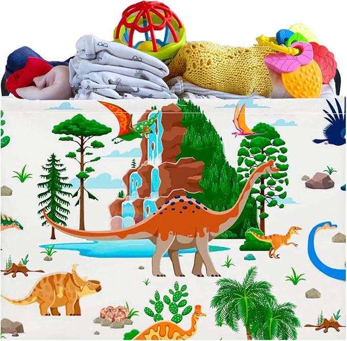 CLOCOR Rectangular Storage Basket Empty,Gift Basket, Waterproof Storage Bin with Handles, Room Decor(Ancient Dinosaurs)