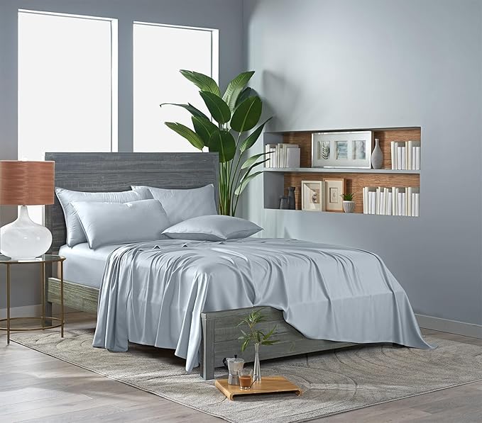 Pure Bamboo California King Sheets, Genuine 100% Organic Viscose Derived from Bamboo Bed Sheet Set, Soft & Cooling, Double Stitching, Lifetime Quality Promise (California King, Glacier)
