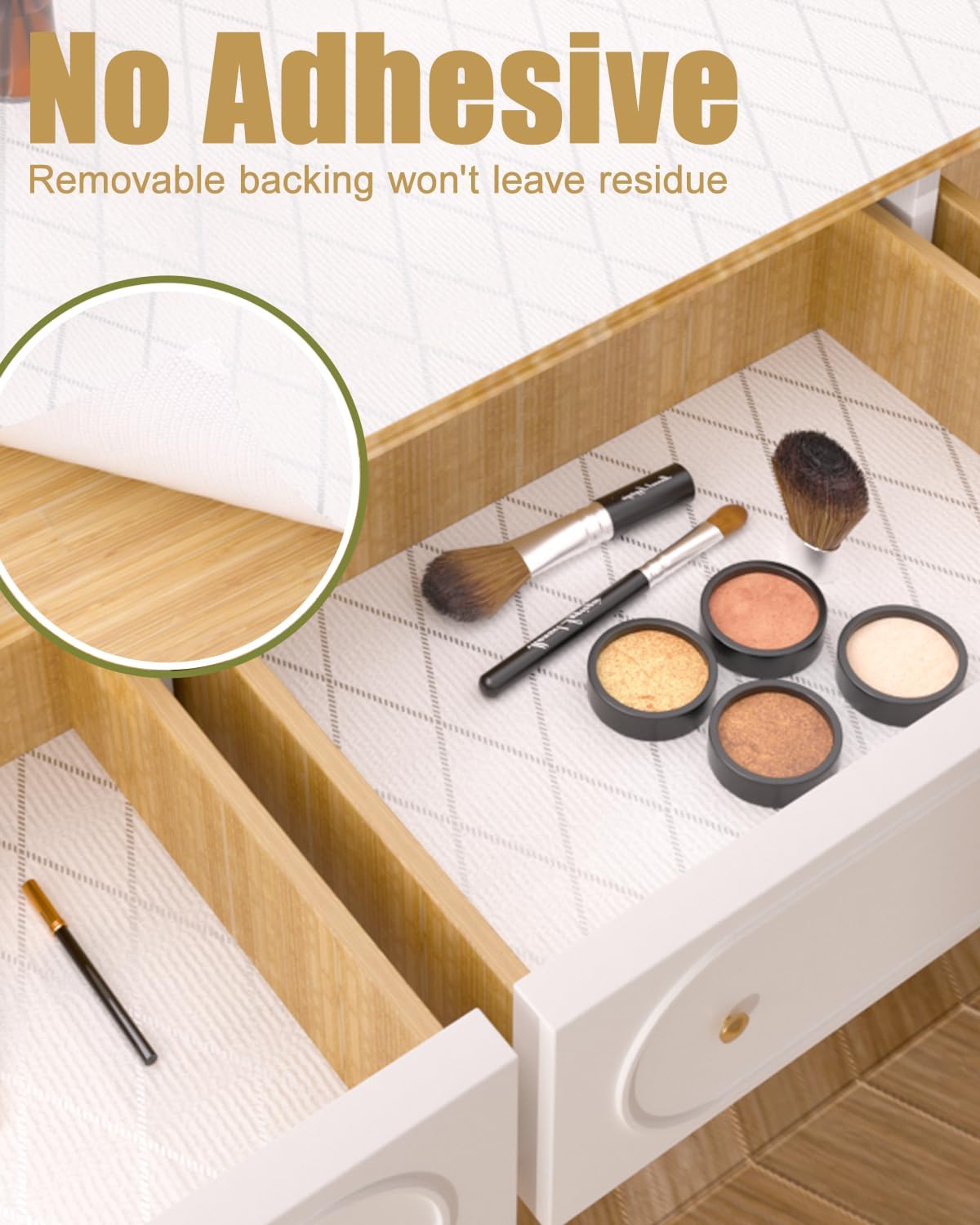 Drawer and Shelf Liner, Non-Adhesive Kitchen Cabinet Liners, Non Slip Shelf Paper Waterproof Washable Thickened for Dresser Pantry Shelve Bathroom Protector