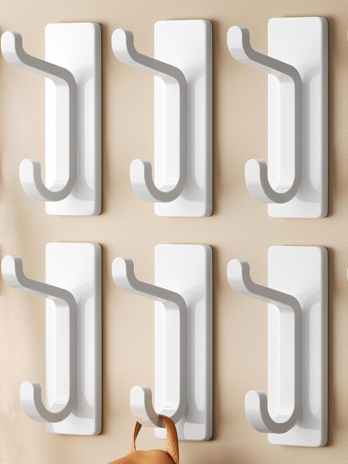 Self Adhesive Wall Hooks for Hanging: Extra Strong 13 LB, Hook for Coat, Towel in Bathrooms, Shower, Kitchen, Wall, Door Hook, White 6 Pack