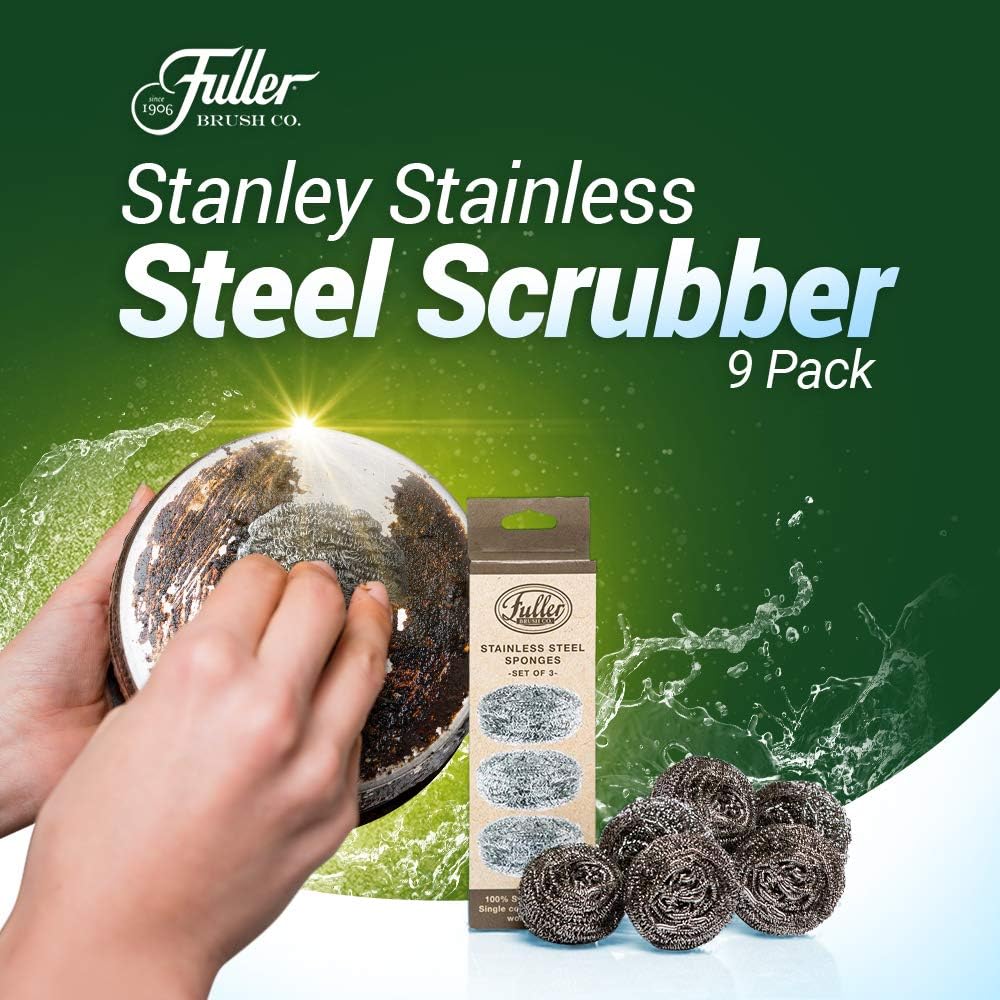 Fuller Brush Stainless Steel Scrubbing Sponges – 3-Pack (3 Sets of 3 = 9 Pieces) – Heavy Duty Kitchen Scour Sponges for Dishes, Pots & Pans