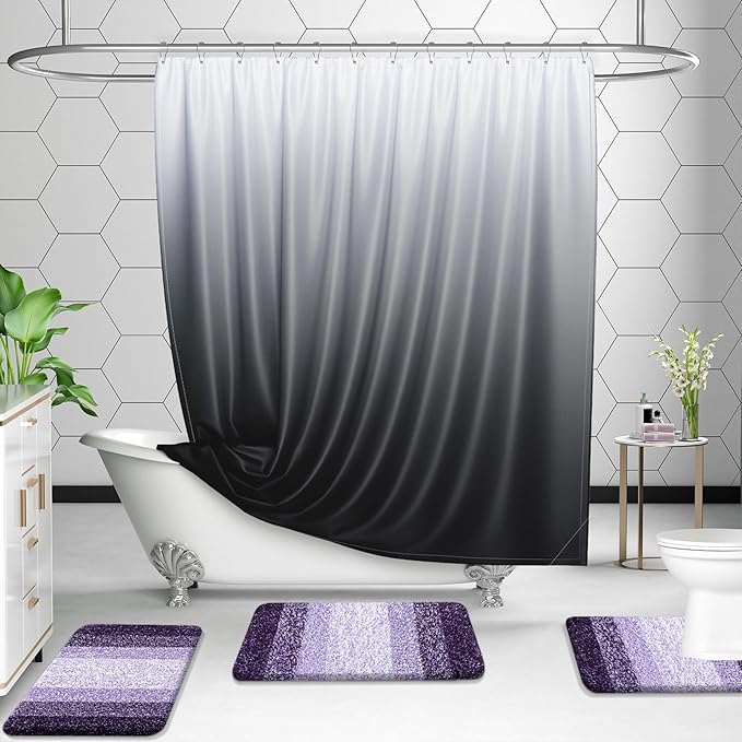 OLANLY Bathroom Rug Set 2 Piece, Soft Absorbent Microfiber Bath Mats and U-Shaped Contour Toilet Rug, Non-Slip, Machine Wash Dry, Plush Shaggy Bath Mats for Bathroom (24"x16"+24"x20", Violet)