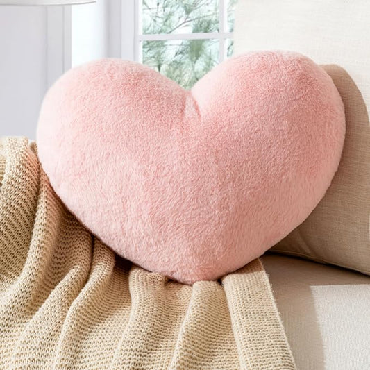 Heart Pillow 19×15.7in Large Pink Heart Shaped Throw Pillows Super Soft Faux Rabbit Fur Heart Throw Pillow Outdoor Indoor Decorative Pillows