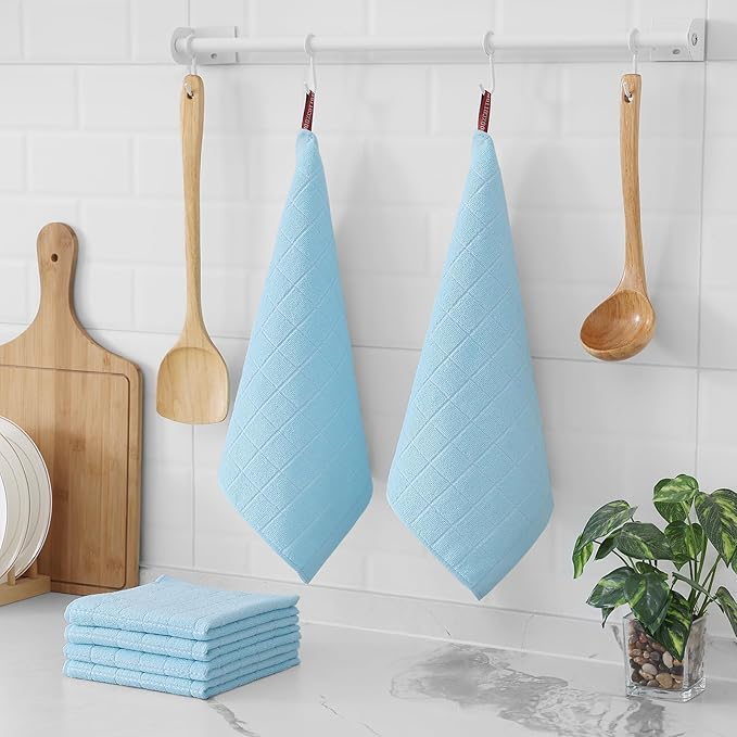 Homaxy 100% Cotton Terry Kitchen Dish Cloths, Ultra Soft and Absorbent Dish Towels for Kitchen, Suitable for Drying and Washing Dishes, 8 Pack, 12 x 12 Inches,Sky Blue