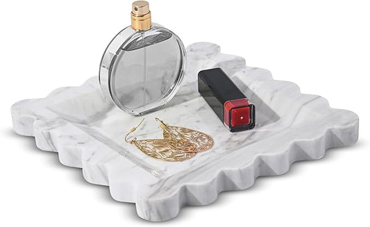 Marble Home Accessory Tray, Elegantly Designed Multi-Purpose Tray, Decorative and Versatile for Living Room, Bathroom, Office, Kitchen (Volakas)