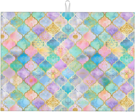 Absorbent Dish Drying Mat For Kitchen Counter, Rainbow Morocco Microfiber Dish Drying Pad 18x24 Inch, Kitchen Gadgets For Easy Clean Multi-Use