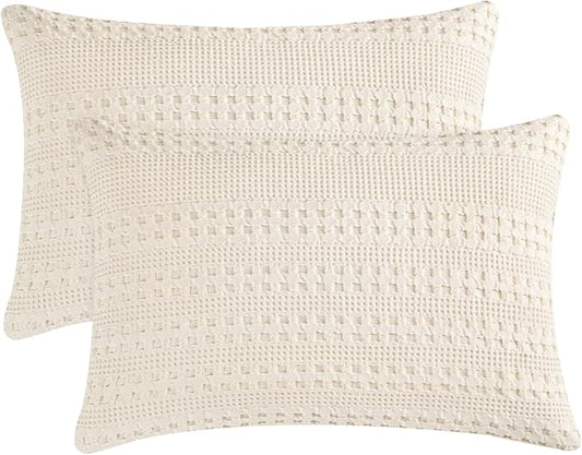 PHF Waffle Weave Pillow Shams Queen Size, 2 Pack 100% Cotton Pillowcases 20" x 30", No Insert, Soft & Breathable Aesthetic Woven Pillow Case Covers for Bedroom Decor, Undyed