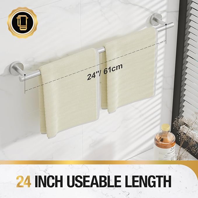 HITSLAM Brushed Nickel 25.7 Inch Towel Bar for Bathroom, SUS304 Stainless Steel Bathroom Towel Rack Wall Mounted, Modern Home Decor Bath Towel Holder with Hardware Accessories