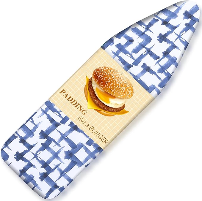 Ironing Board Cover and pad - 15 x 54 Thick Padding 4 Layers with 2" Elastic, Stain Resistant & Durable Scorch, 2 Click Buckles for Smooth Iron/Easy Installation in Laundry Room, Blue Brushstrokes