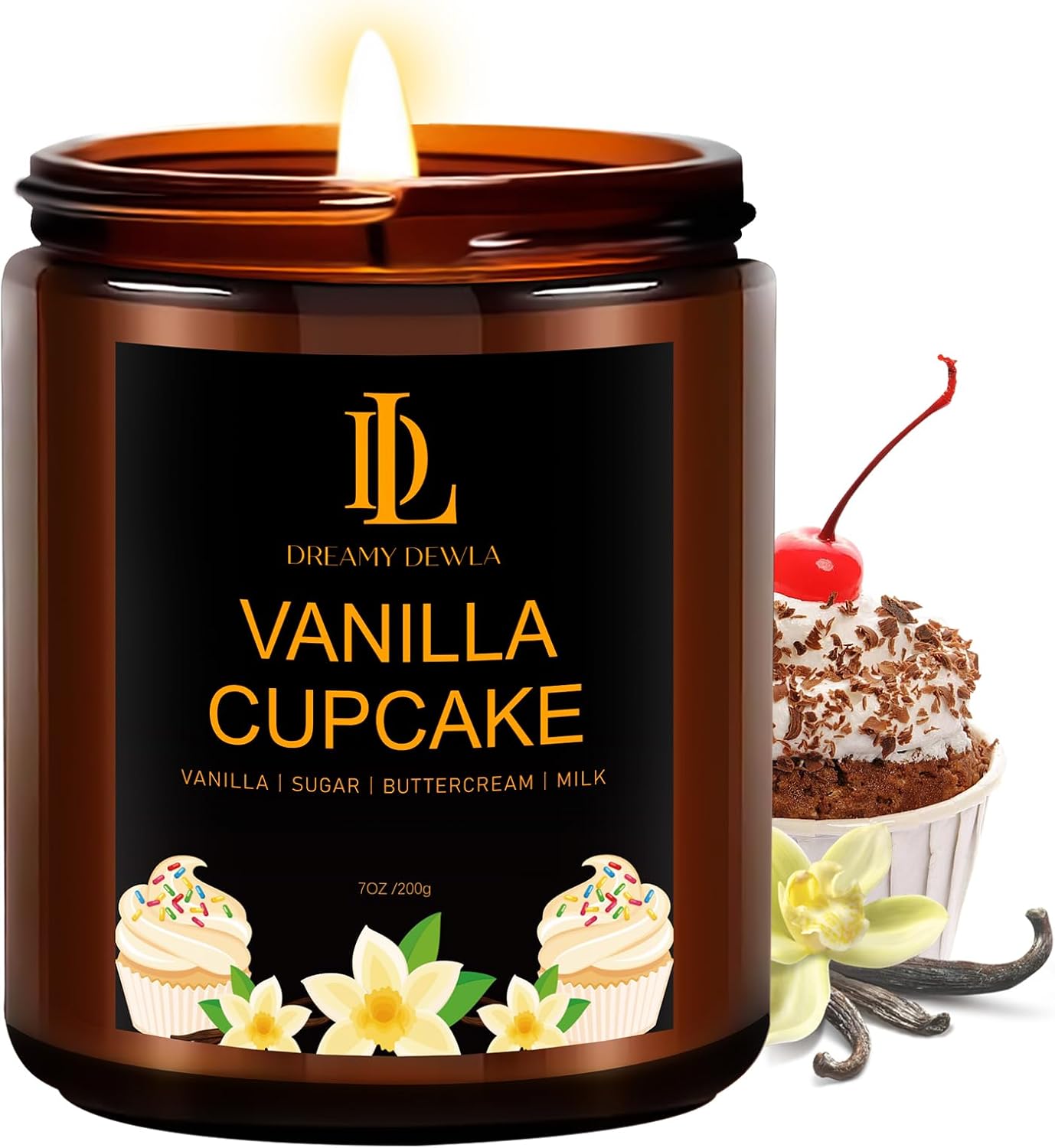 Vanilla Cupcake Candles, Vanilla Cupcake Scented Candle, Mother's Day Candle Gifts for Women, Soy Candles for Home Scented, 7oz 50 Hours Burn, Home Décor