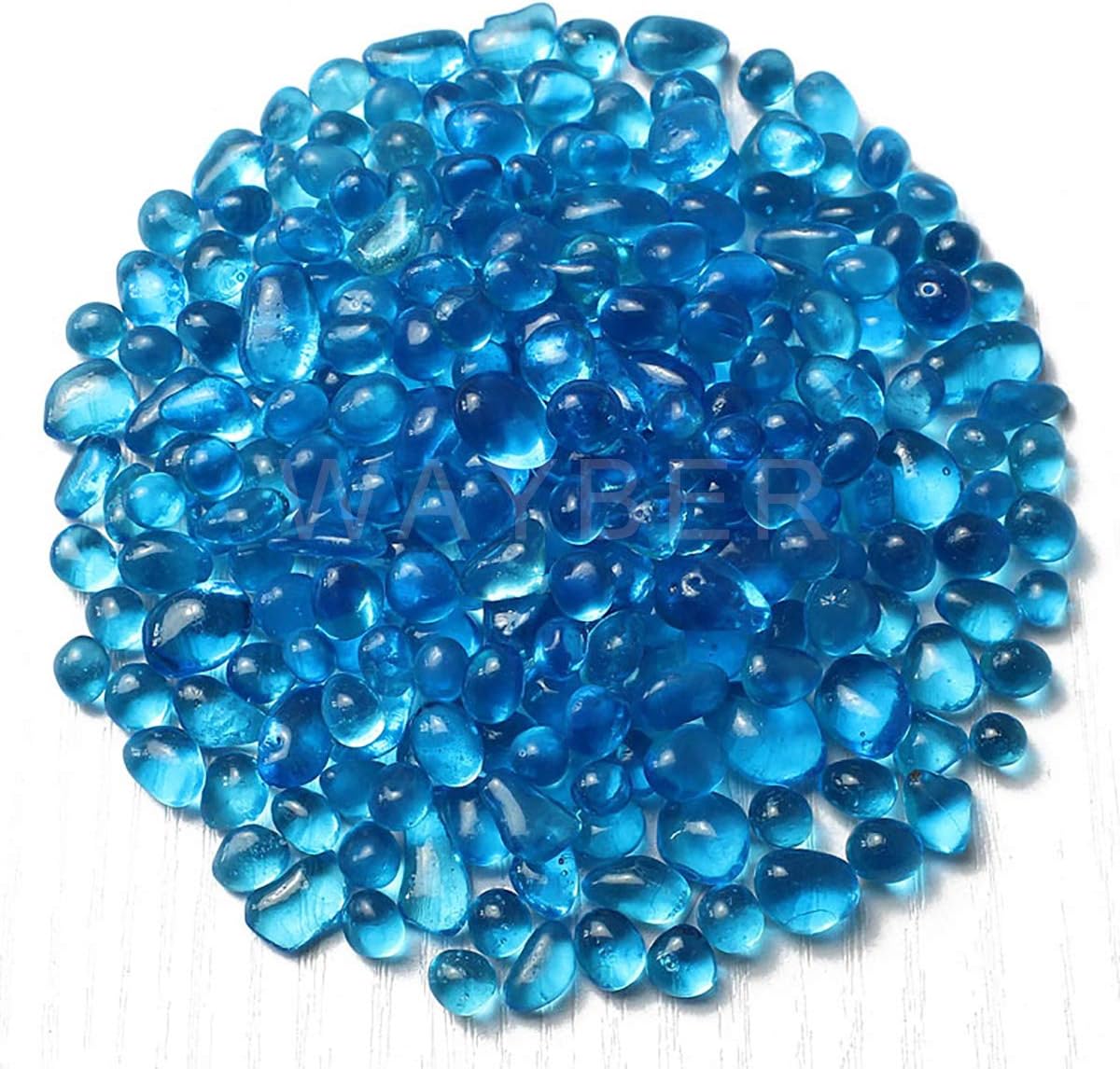 WAYBER Glass Stones, 1Lb/460g Irregular Sea Glass Pebbles Non-Toxic Artificial Crystal Gemstones for Aquarium Turtle Tank Vase Filler Terrarium Flowerpot Decoration, Lake Blue