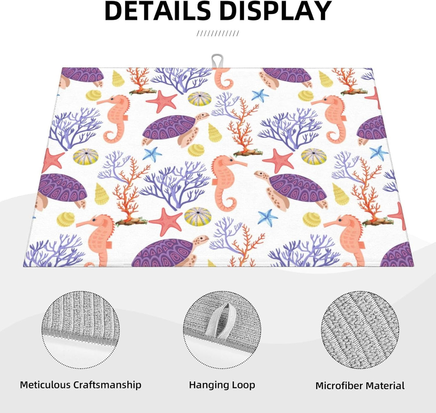 Purple Beach Sea Turtle Dish Drying Mat 18x24 For Kitchen Counter Absorbent Microfiber Dishes Pad Dish Drainer Rack Mats Fast Dry Kitchen Accessories