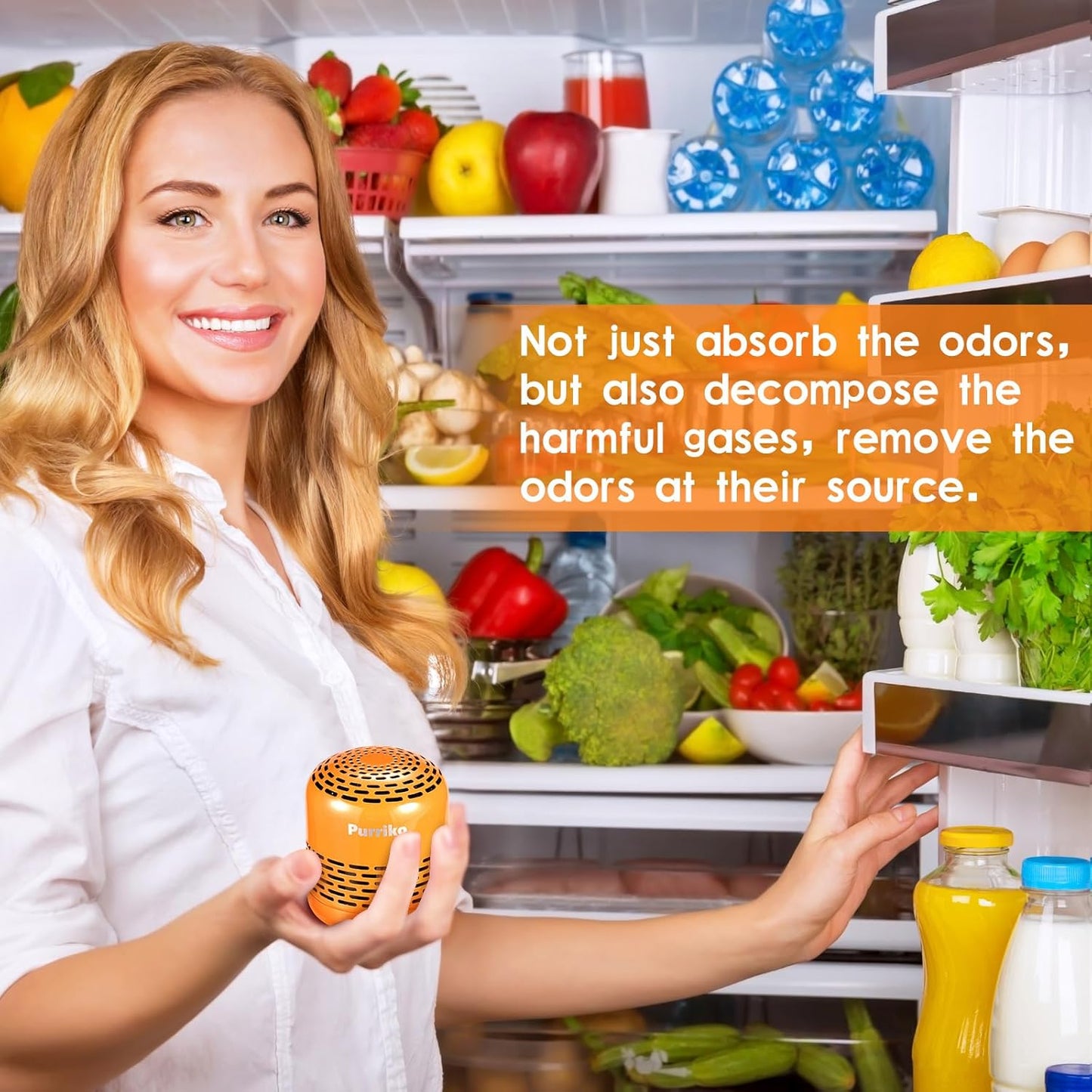 Purriko Refrigerator Deodorizer,Lasts for 10 Years,Refrigerator Odor Eliminator,Fridge Deodorizer,More Effective Than Baking Soda Bamboo Air Purifying Bags,Orange