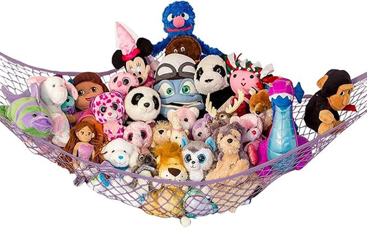 Lilly's Love Stuffed Animal Hammock | Corner Hanging Organizer, Toy Storage, Stuffed Animal Storage Net | Made From Quality Fishing Net, Holds 12lbs | 67"x47"x47" (Pastel Purple)