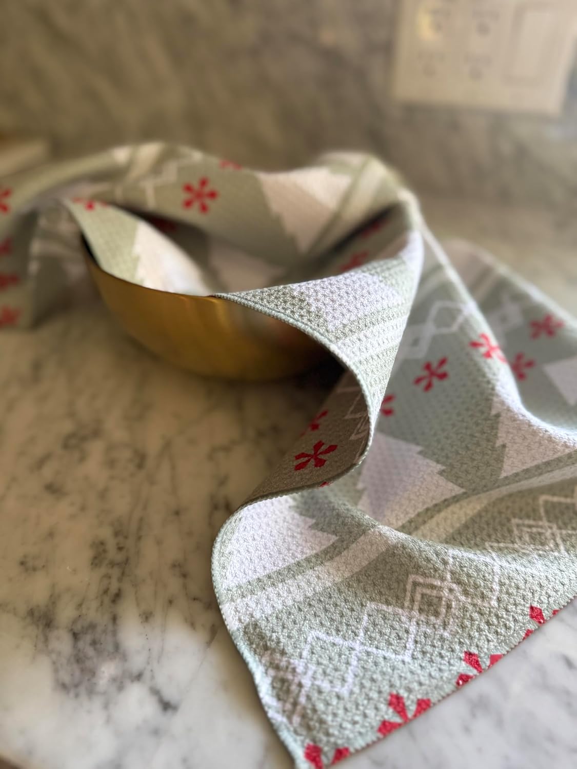 2 Pack || Double Sided|| Not Your Ordinary Kitchen Towels || Dish Towels || Quick Dry || Waffle Weave Microfiber || Designer Prints || Highly Absorbent || Hanging Hook (Mint Christmas)