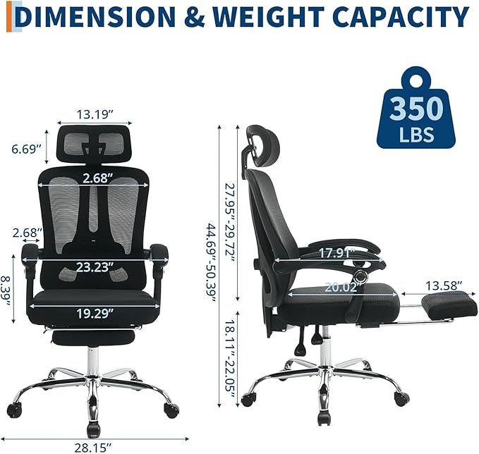 Ergonomic Office Chair, Adjustable Headrest and Lumbar Support, Retractable Footrest, HomeOffice Computer Executive Desk and Chair with Wheels for Home Office,Black