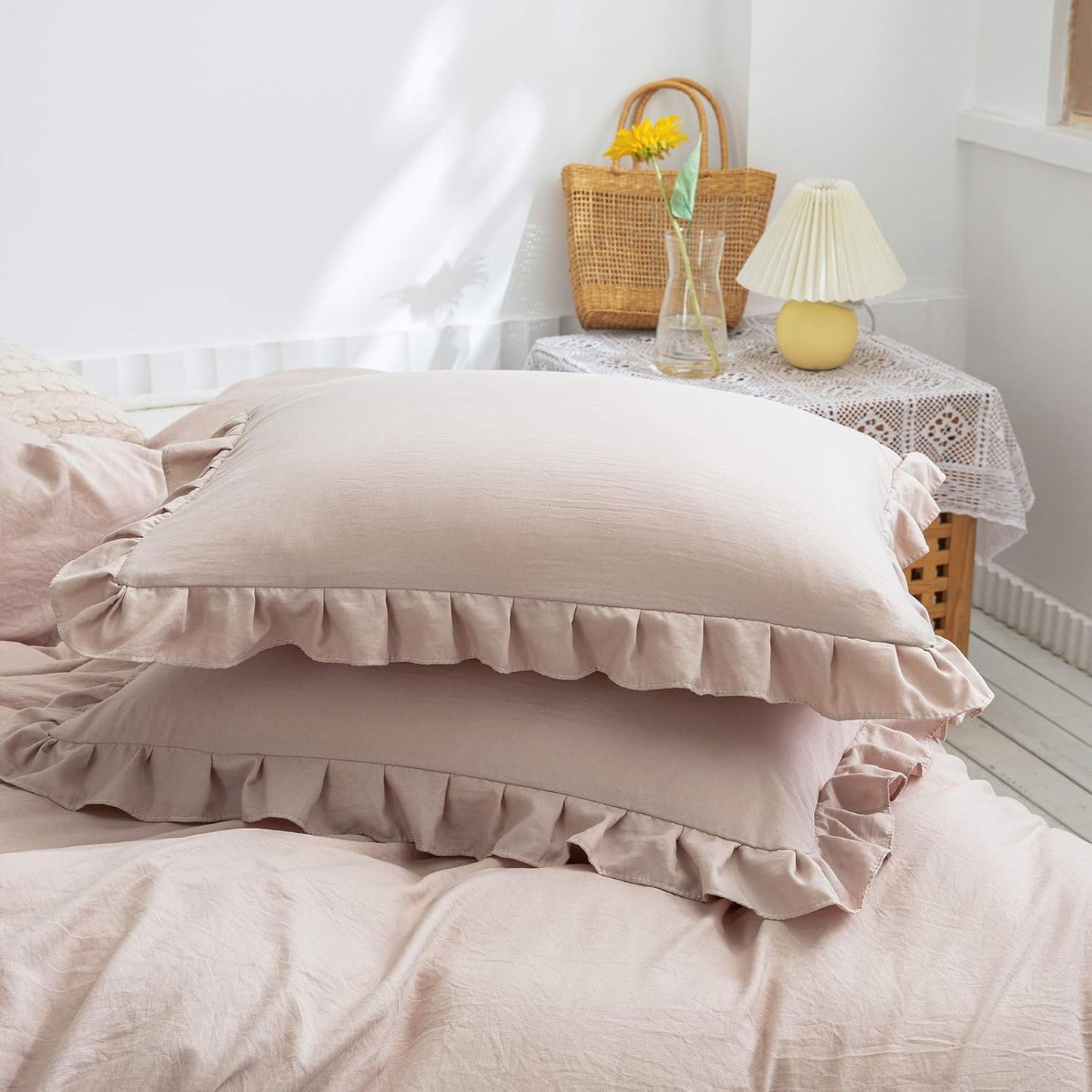 King Pillowcases Taupe Pillow Shams Cute Pillow Cover Tan Ruffle Set of 2 Shabby Chic Ruffled Fringe Decor Taupe Gray Pillowcases 2 Pack King (20''x36'')
