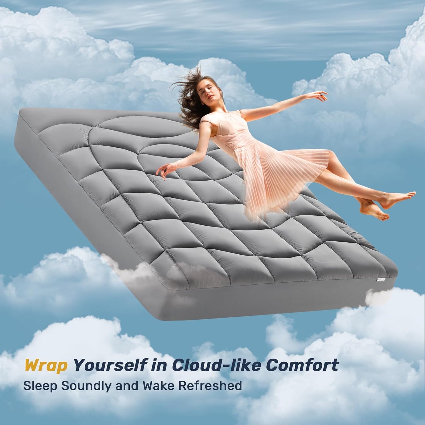 King Mattress Pad Waterproof - Ergonomic Quilted Fitted King Mattress Topper, 5-Layers Noiseless Washable Mattress Protector Cover with 8"-21" Deep Pocket (Grey, 78x80)
