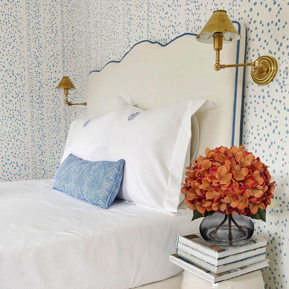 Hollyone Fall Hydrangea Artificial Flowers for Decoration with Vase Orange Silk Fake Flowers Arrangements in Glass Vase with Faux Water Faux Autumn Festival Table Centerpiece Home Decorations for Home