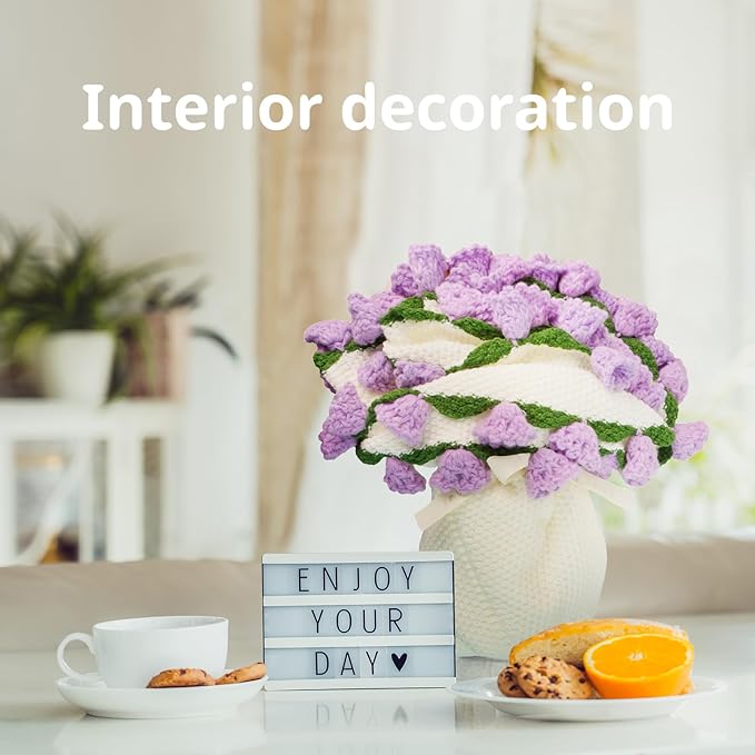 Handmade Crochet Flower Bouquet Blanket - Soft Lightweight Knit Throw for Birthday Wedding Valentines, Ready-to-Use Home Decor Gift (Purple, 31in)
