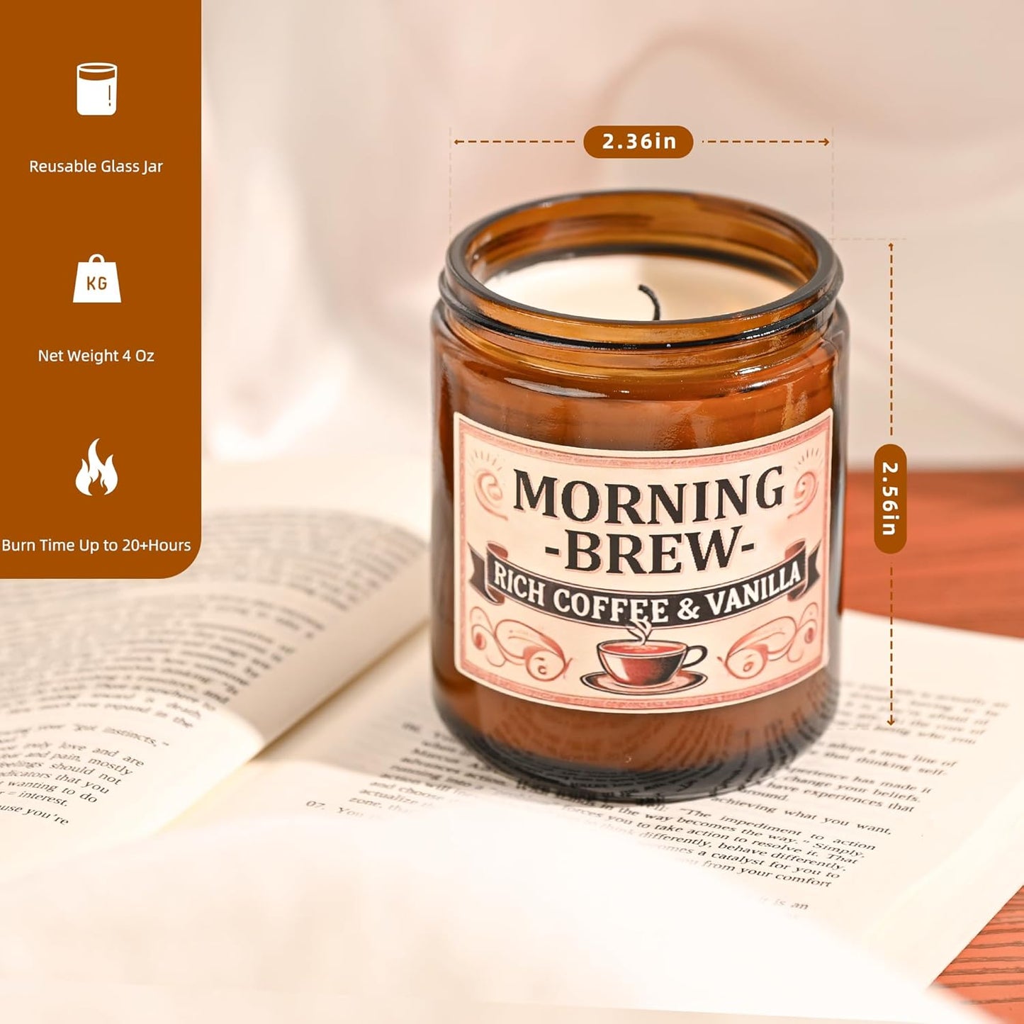 Coffee Soy Candle - Coffee Scented Candles for Home, Candles Gifts for Women, 4oz Amber Jar + Silvery Lid, 20+ Hours Burn Time, Aromatherapy Gifts for Men