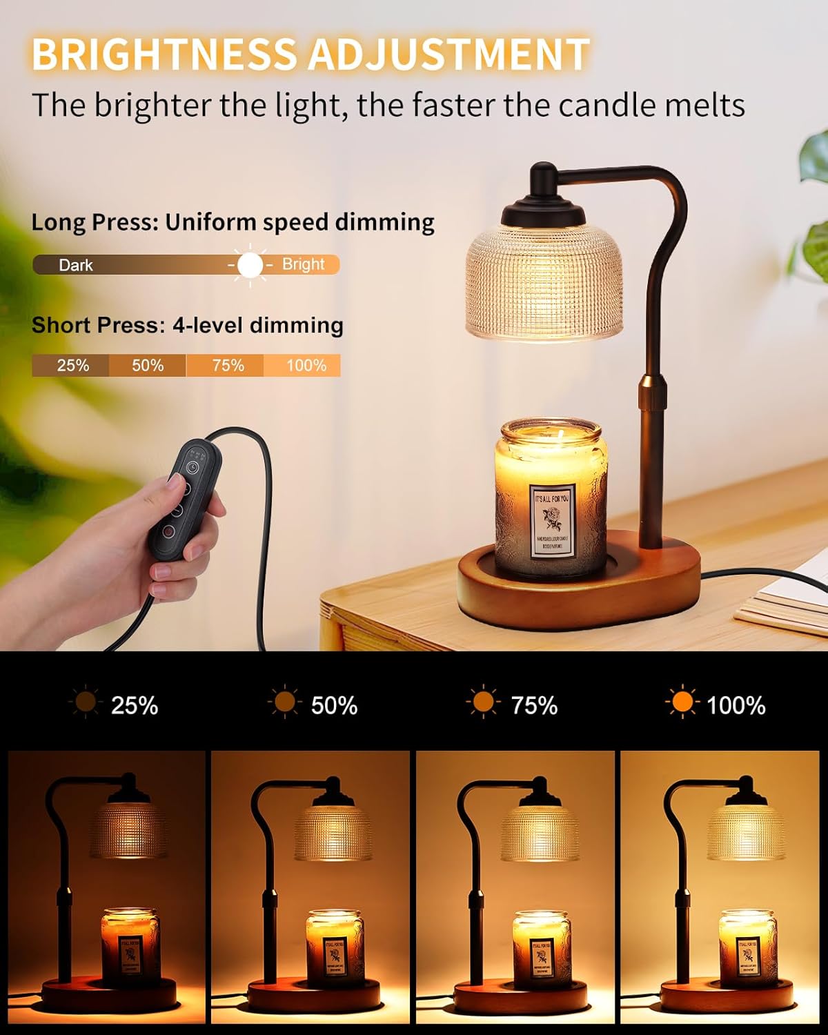 Candle Warmer Lamp with Timer, Electric Candle Warmer Adjustable Height, Mothers Day Gift for Mom, Dimmable Modern Candle Lamp with 3 Bulbs for Home Decor House Warming Gifts, Clear Glass
