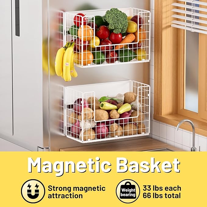 Ofiray-home Magnetic Fridge Shelf, Fruit Potato & Onion Storage Bins, Pantry Organizers, Large Container Basket for Refrigerator, Kitchen Counter, Cabinet (1, White)