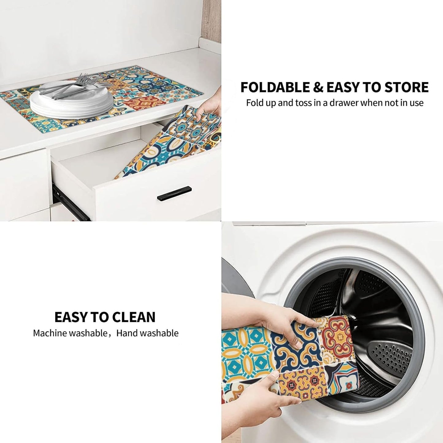 Talavera Mexican Tiles Dish Drying Mat 18x24 For Kitchen Counter Absorbent Microfiber Dishes Pad Dish Drainer Rack Mats Fast Dry Kitchen Accessories