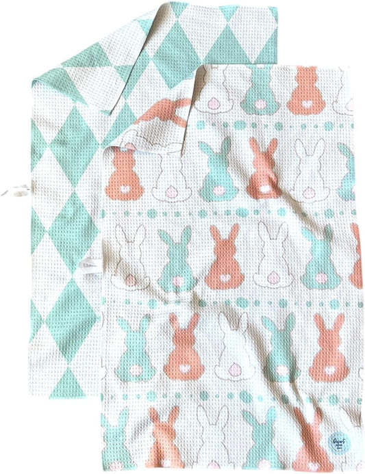 || 2 Pack Double Sided || Not Your Ordinary Dish Towels || Waffle Weave Microfiber || Tea Towels || Highly Absorbent || Hanging Loop || Dish Cloths || Designer Prints || Easter Bunny