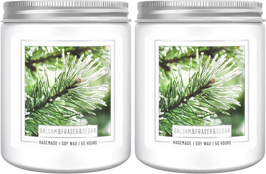 Homsolver 2 Packs Christmas Candles, Balsam Fir Scented Pine Candle, 9oz Holiday Christmas Candle Gifts for Women and Men, 50+ Hour Burn Time, Christmas Tree Scented Decor for Home