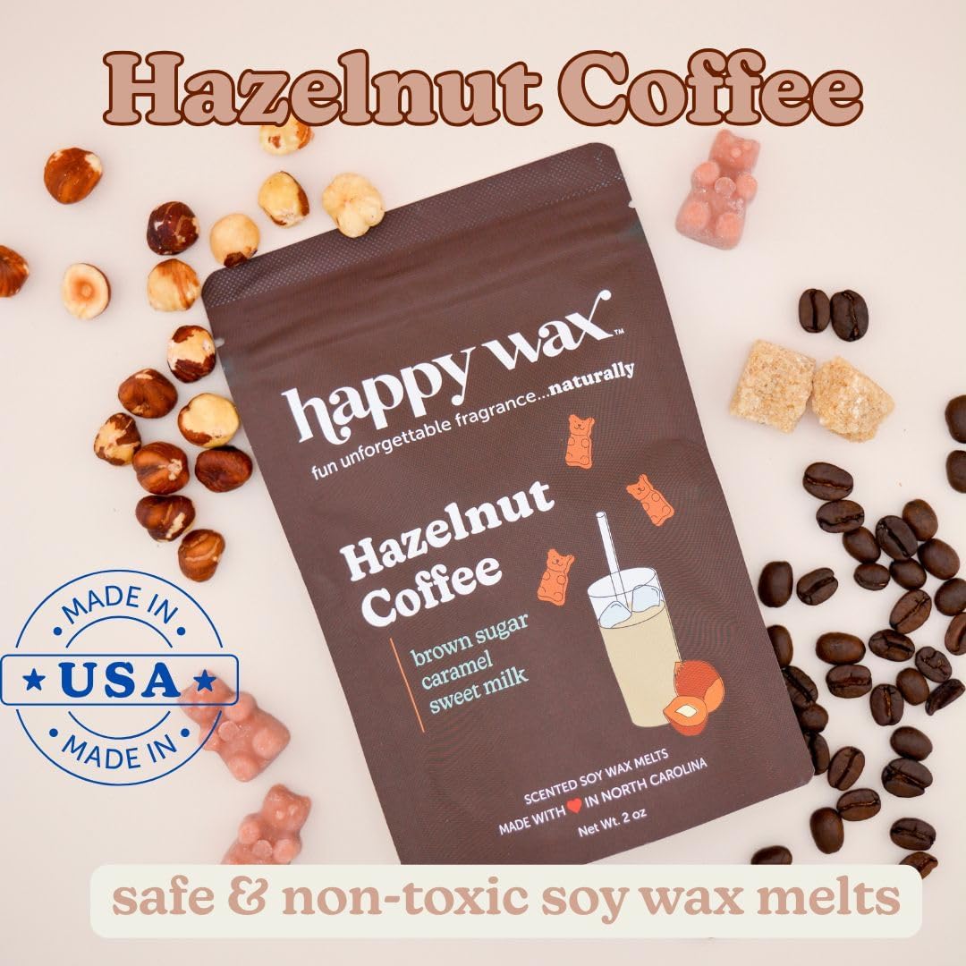 Happy Wax Coffee Mix Collection Scented Natural Soy Wax Melts – 6 Total Oz. of Scented Wax Melts, Collection Includes Hazelnut Coffee, Vanilla Bean Latte and Caramel Macchiato