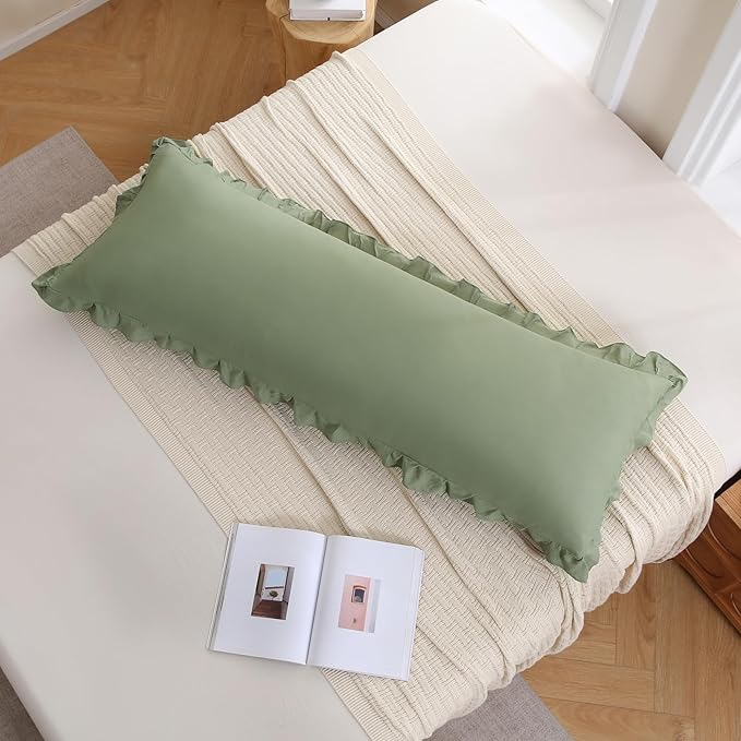 Merryword Avocado Green Body Pillow Cover 20x54inches Long Pillowcase Ruffled Pillowcases Shabby Chic Ruffled Fringe Decor Body Ruffled Pillow Sham Cute Pillowcase