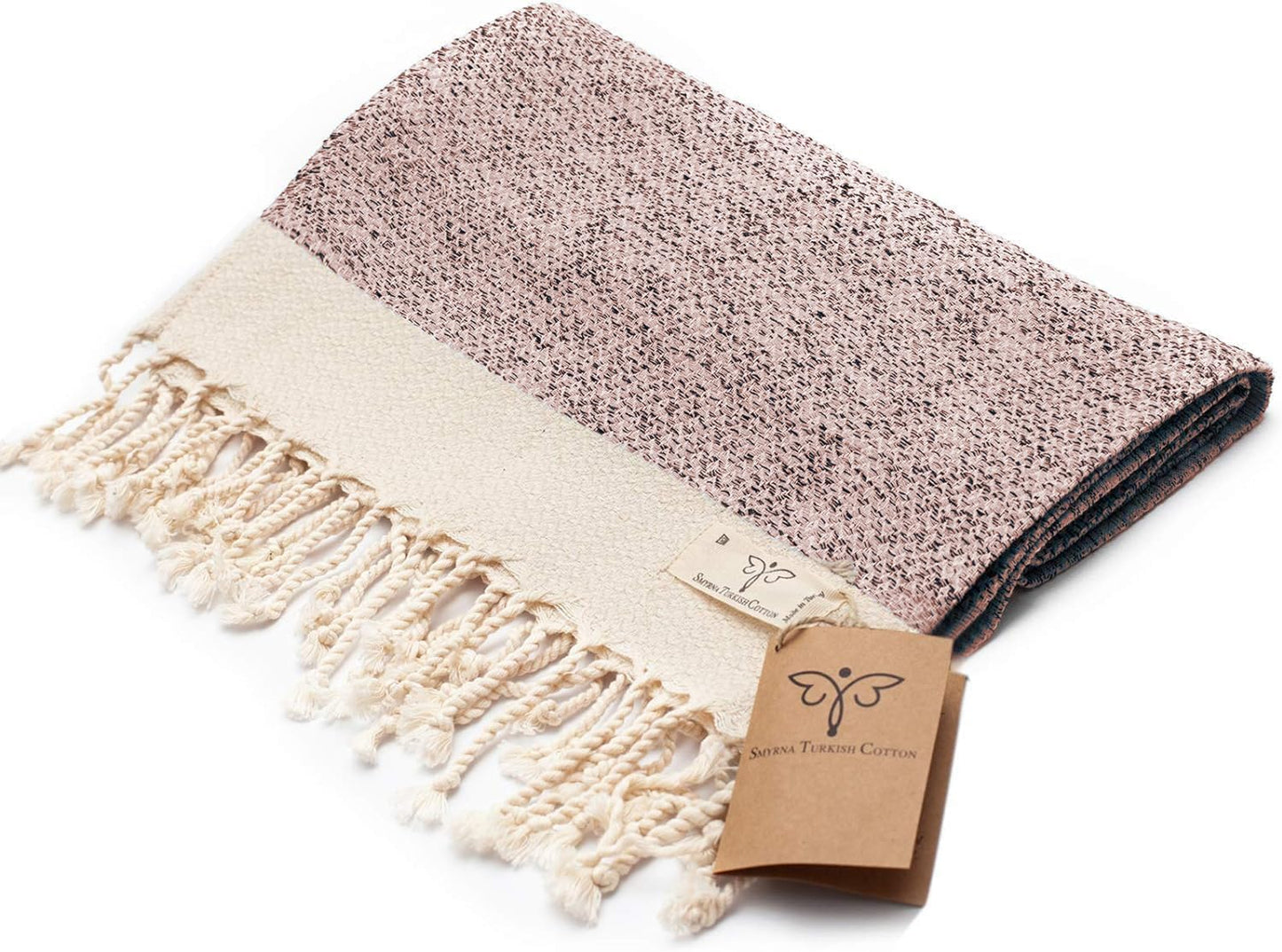 SMYRNA TURKISH COTTON Vintage Series Turkish Hand Towels, 16x40 inch, Decorative Turkish Hand Towels for Bathroom, Kitchen, Face, Hair, Tea, Yoga, Gym, Dishcloth Set of 2 (Blush Pink)