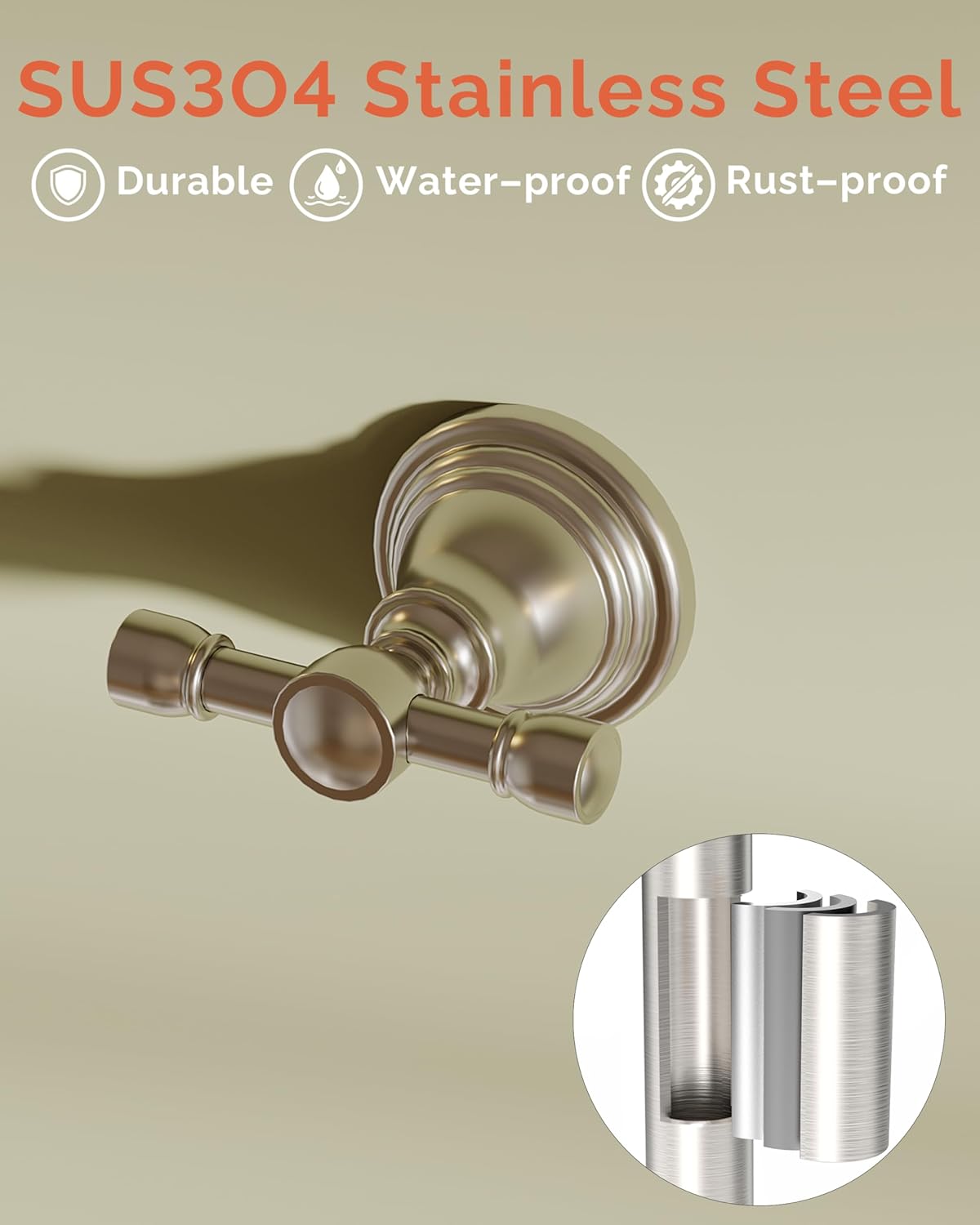 Towel Hook for Bathrooms 2 Pack, Stainless Steel Robe Coat Hook Wall Mount, Heavy Duty Towel Hanger for Kitchen, Bedroom or RV (Brushed Nickel)