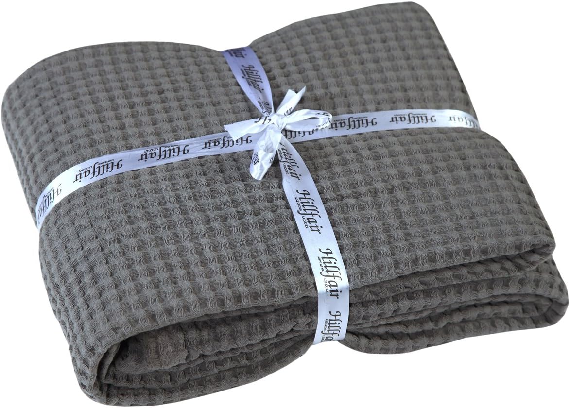 HILLFAIR 100% Combed Cotton Blanket– Twin XL Size Bed Blankets– Warm Soft All Season Breathable Lightweight Summer Blankets– Waffle Weave Home Decor Bed Blanket- Grey Bed Cotton Blankets/Bedcovers