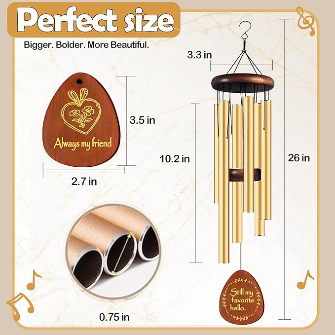 Lintriguinlgy Friendship Wind Chimes for Women, 26" Best Friend Wind Chimes for Female Friends, Friendship Windchimes Outdoor Decor, Best Friend Birthday Gifts for Women, Sentimental BFF Gift Ideas