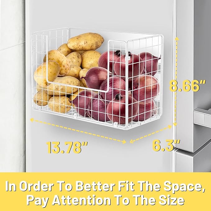 Ofiray-home Magnetic Fridge Shelf, Fruit Potato & Onion Storage Bins, Pantry Organizers, Large Container Basket for Refrigerator, Kitchen Counter, Cabinet (1, White)